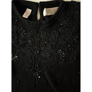 VTG Karen Scott Evening Sweater Women S Black Beads Silk Lambwool Angora Blend